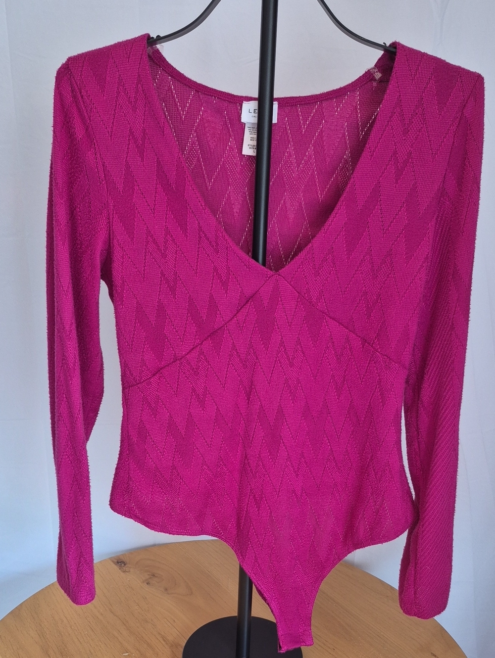 Le Lis Magenta Chevron V-Neck Long-Sleeve Knit Bodysuit